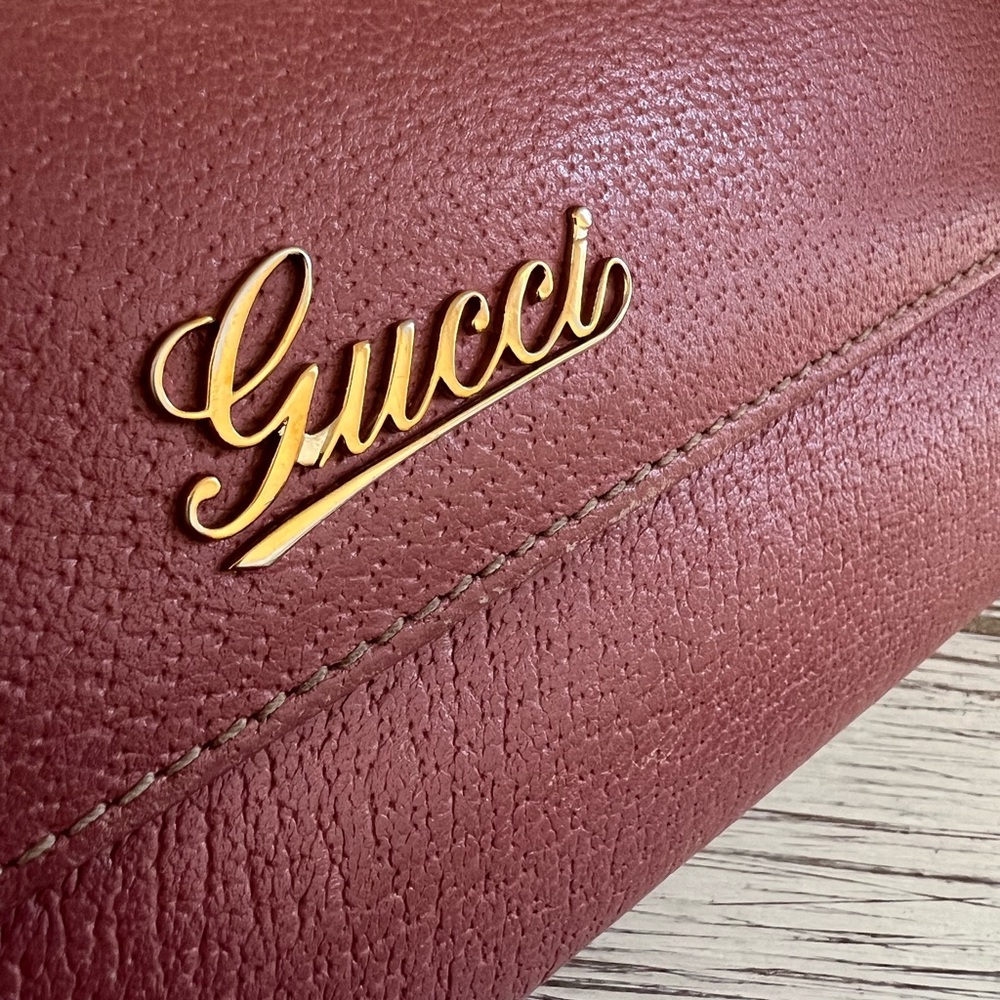 GUCCI Rose Pink Leather Continental Wallet with Gold Script Logo - Picture 6 of 11